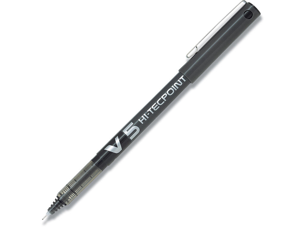 Rollerball pen, 0.5 mm, 0.3 mm, Sort, Pilot Hi-Tecpoint V5 Fine BX-V5-B