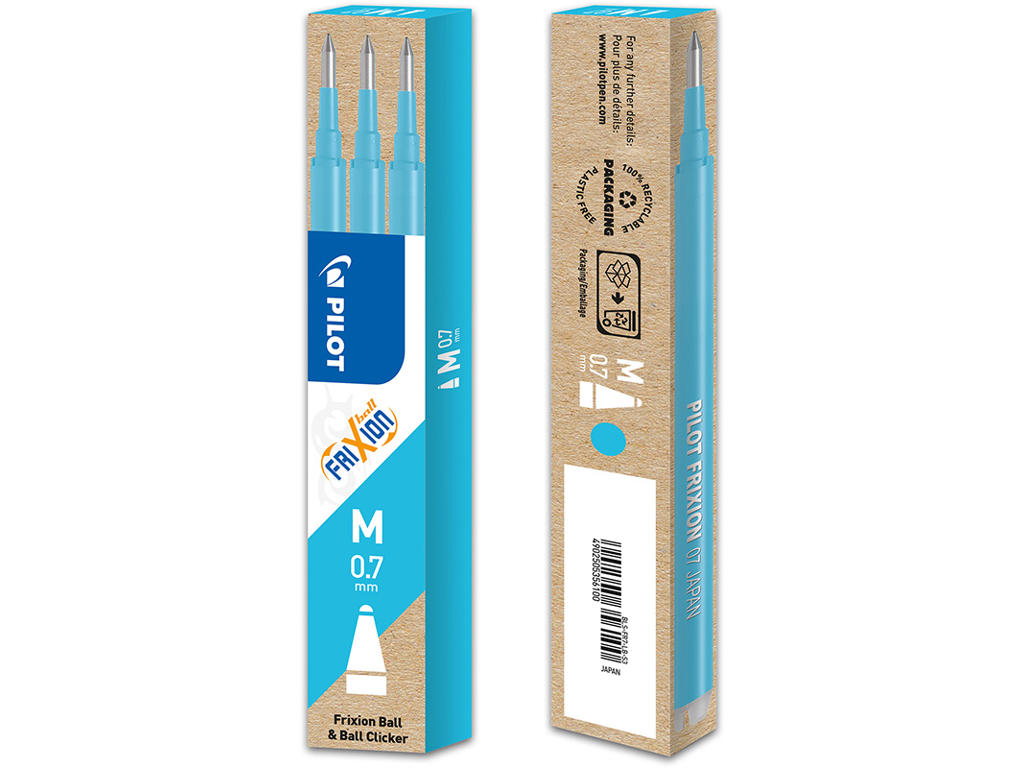 Rollerball gelpen refill, 0.7 mm, 0.35 mm, Lyseblå, Pilot FriXion BLS-FR7-S3-LB