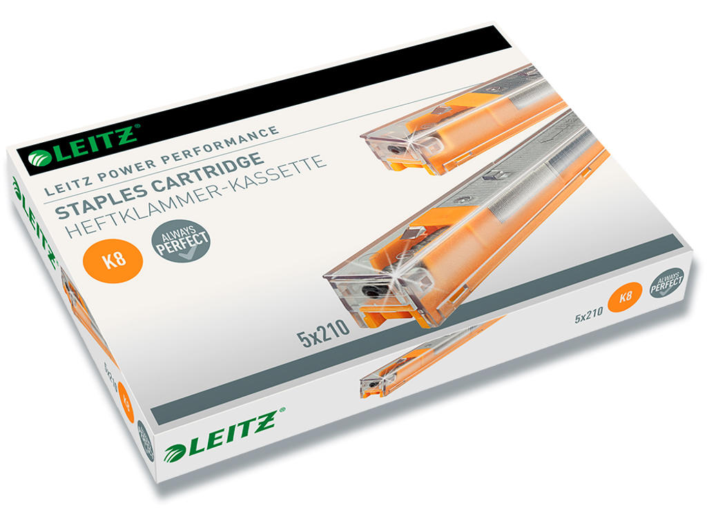 Hæfteklammekassette, K8 26/8 mm, 5x210 klammer, HD 5551, Leitz Power Performance K8 Gul