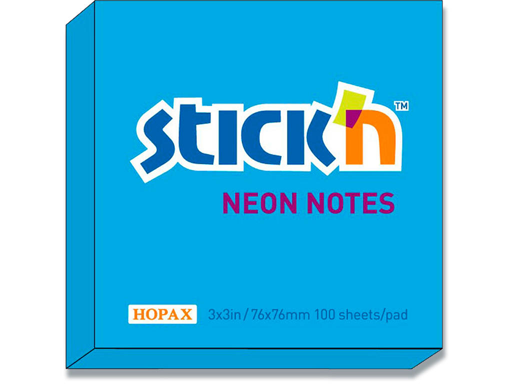 Memonotes, 76x76 mm, Neon blå, 1 blok, Stick'n 