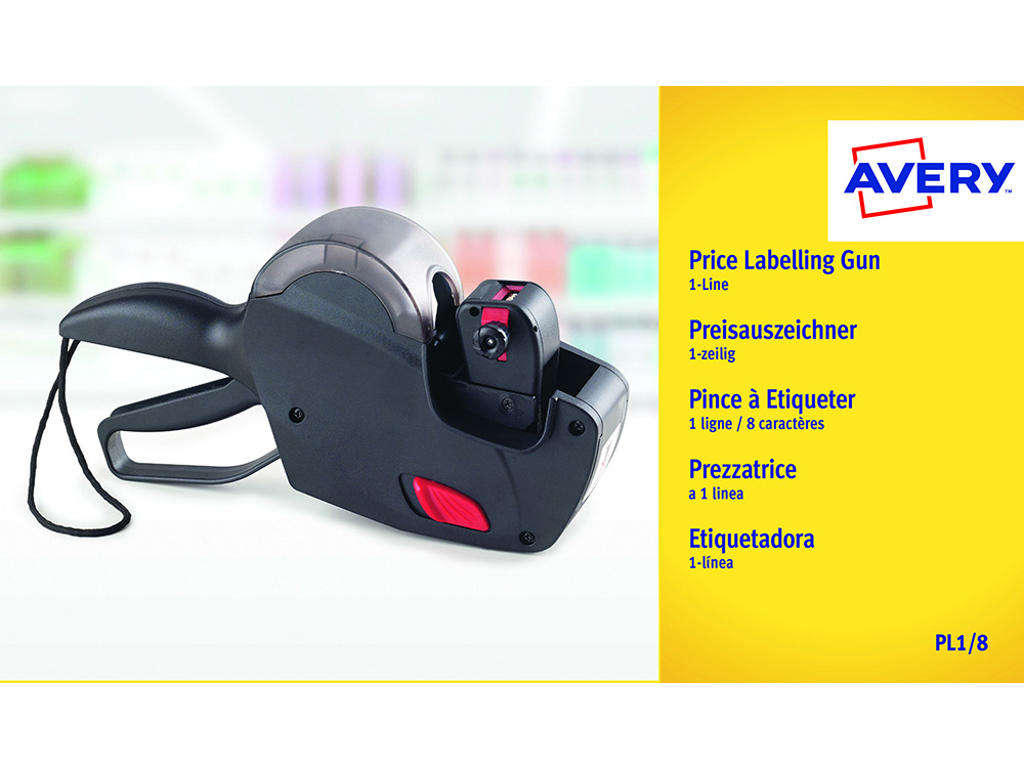 Prismærkepistol, 1 linje, 8 cifre, 12x26 mm, Sort, Avery PL1/8