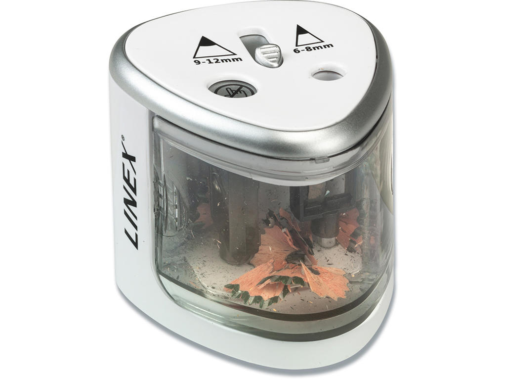 Blyantspidser, Med batteri, Bordmodel, Hulstørrelse: Ø9 og 12 mm, Linex 