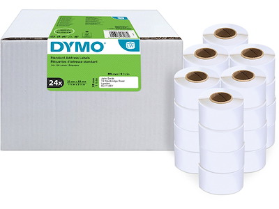 Labeletiketter, Adresse, 28x89 mm, 24 ruller af 130 etiketter, Dymo LabelWriter 99010-13188