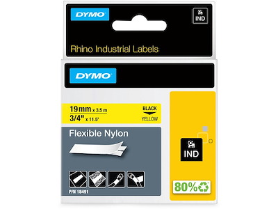 Labeltape, 19mm x 3.5m, Sort på Gul, 1 rulle, Dymo Rhino Industri