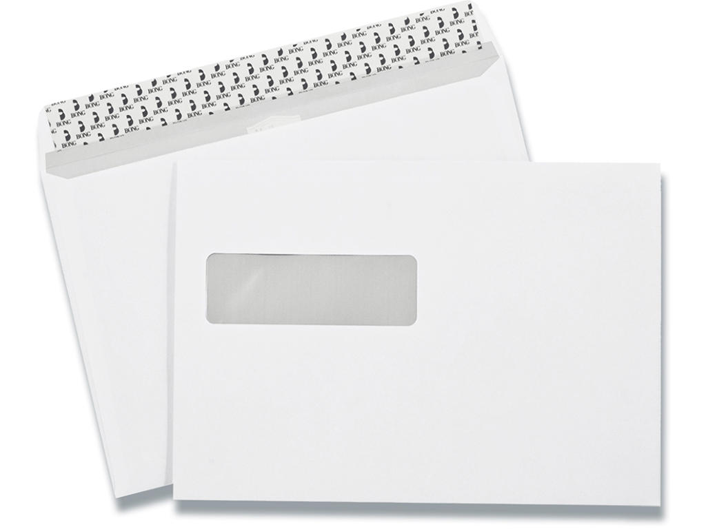 Kuverter M5 med rude 155x220mm 90 gr. 500 stk Bong Mailman Peel&Seal