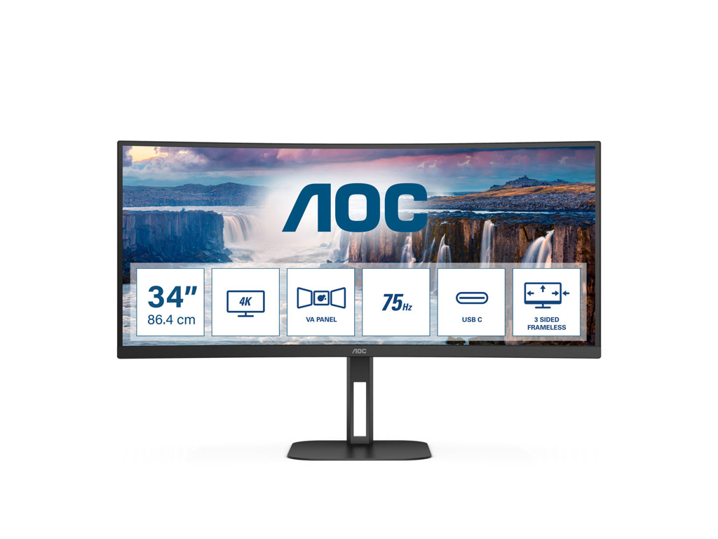 AOC V5 CU34V5C/BK LED display 86,4 cm (34") 3440 x 1440 pixel Wide Quad HD Sort