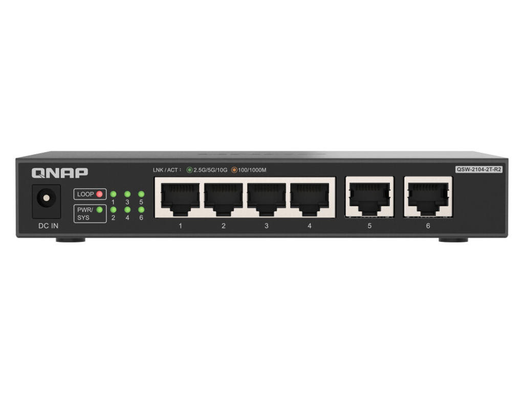 QNAP QSW-2104-2T-R2 netværksswitch Ikke administreret 10G Ethernet (100/1000/10000) Desktop Sort