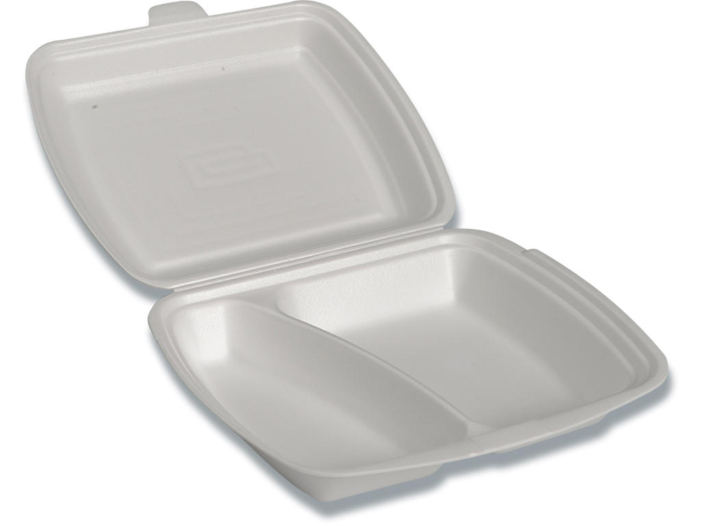 Termoboks, 2-rums, 400/270 ml, 24x20x7cm, Hvid, XPS, Med hængslet låg, 250 stk, Abena Gastro