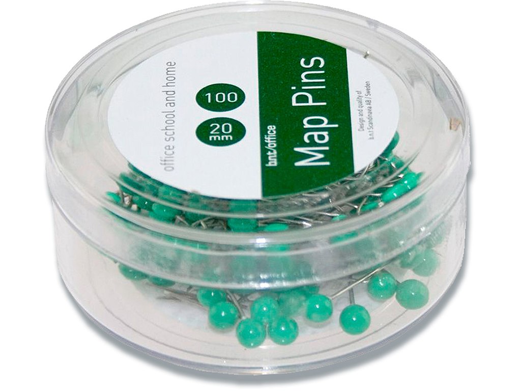 Kortnåle, Grøn, 4x20 mm, 100 stk, BNT Office 