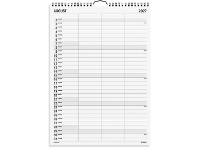 Familiekalender, 2027, Black and white, 3 personer, 1 måned pr. opslag, Mayland