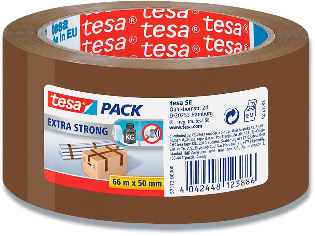 Tape - emballage, 50mm x 66m, Brun, 1 rulle, Tesa Extra Strong 57173