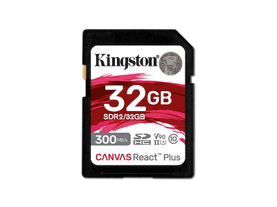 Kingston Technology 32 GB Canvas React Plus SDHC UHS-II 300R/260W U3 V90 i fuld HD/4K/8K