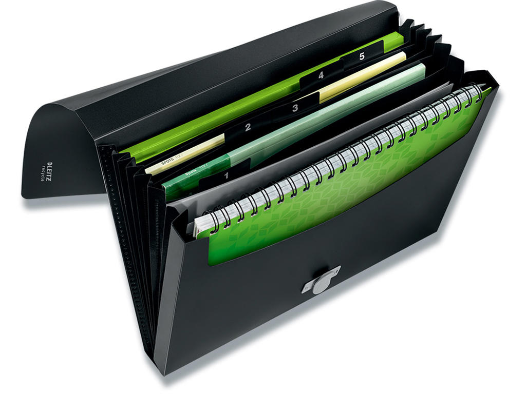Projektmappe, 6 rum, Drejeknap, Sort, Leitz Recycle 
