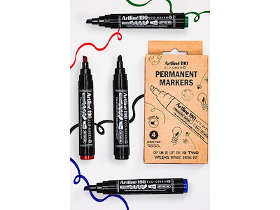 Marker, Skrå spids,  2-5 mm, Sort Rød Blå Grøn, Artline ECO-GREEN 190