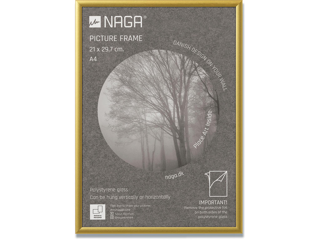 Fotoramme, 21x29.7 cm, Mat guld, Aluminium, Naga