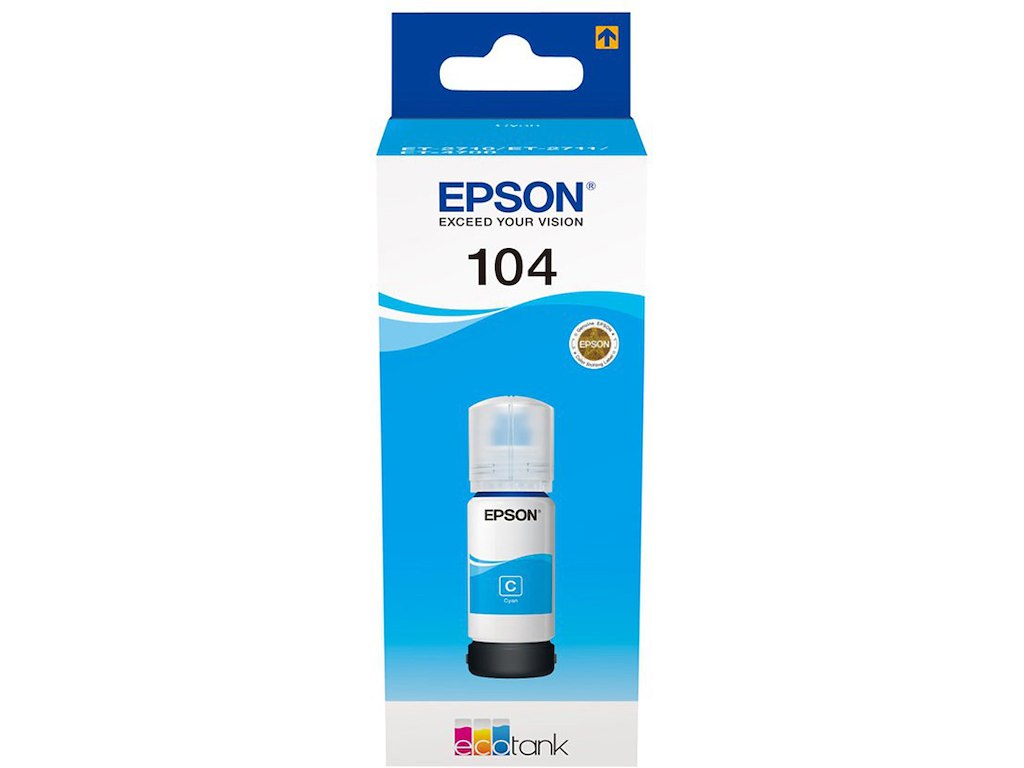 Blækflaske, 1 stk, Cyan-blå, 65 ml, Epson T104