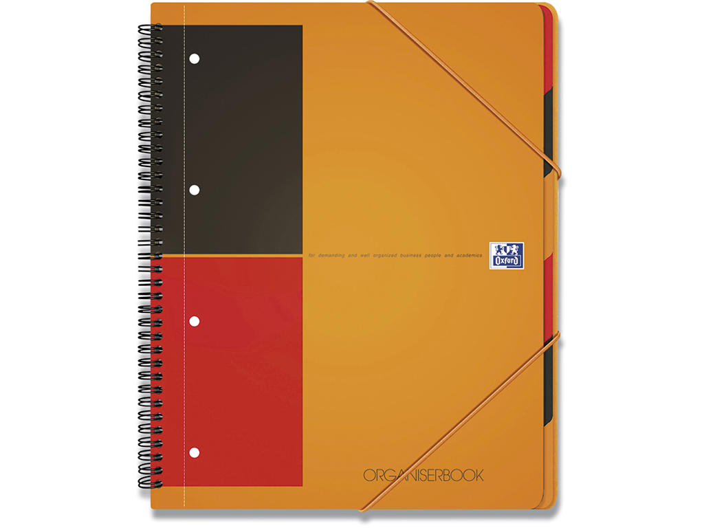 Notesblok, A4+, Linjeret, Sort-rød-orange, Oxford International OrganiserBook Scribzee