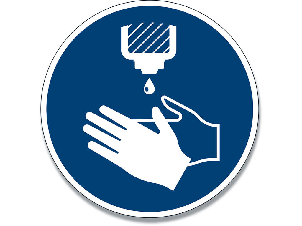 Gulvmarkering, Påbudsskilt, ''Brug håndsprit'', Blå, Durable 