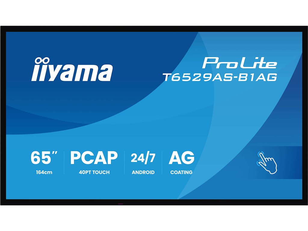 iiyama T6529AS-B1AG skilte display Interaktivt fladpanel 163,8 cm (64.5") LED Wi-Fi 500 cd/m² 4K Ultra HD Sort Berøringsskærm Indbygget processer Android 24/7