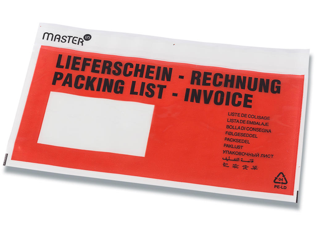 Følgeseddellommer, ''Følgeseddel''/''Faktura'' på 11 sprog, 1000 lommer, 240x117 mm, Master'In Performance 