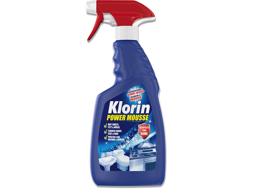 Klorrengøring, Klar-til-brug, Uden farve, Med parfume, 500 ml, Klorin Power Mousse