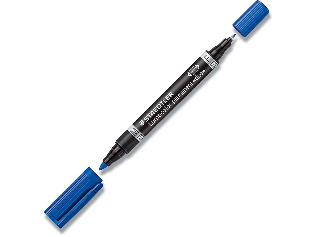 Marker, Rund spids, F og M, Blå, Staedtler Lumocolor 348 Duo