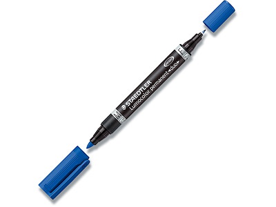 Marker, Rund spids, F og M, Blå, Staedtler Lumocolor 348 Duo