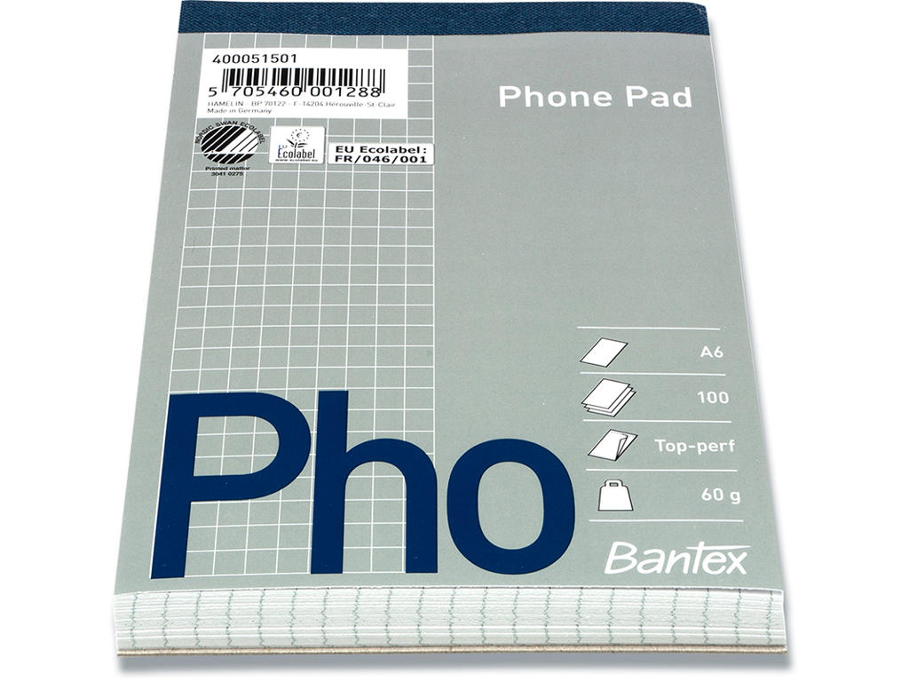 Papirblok, Kvadreret, A6, 5 blokke, Bantex Telefonblok 