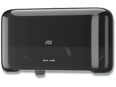 Toiletpapirdispenser, Til 2 ruller uden hylse, Udvendig oprulning, Sort, Tork OptiServe T7 Soft Launch