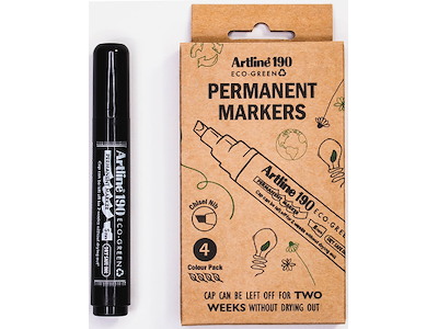 Marker, Skrå spids,  2-5 mm, Sort, 4 stk, Artline ECO-GREEN 190