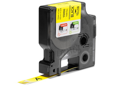 Labeltape, 12mm x 3.5m, Sort på Gul, 1 rulle, Dymo Rhino Industri