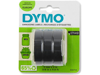 Prægetape, 9mm x 3m, Sort, 3 ruller, Dymo 3D 