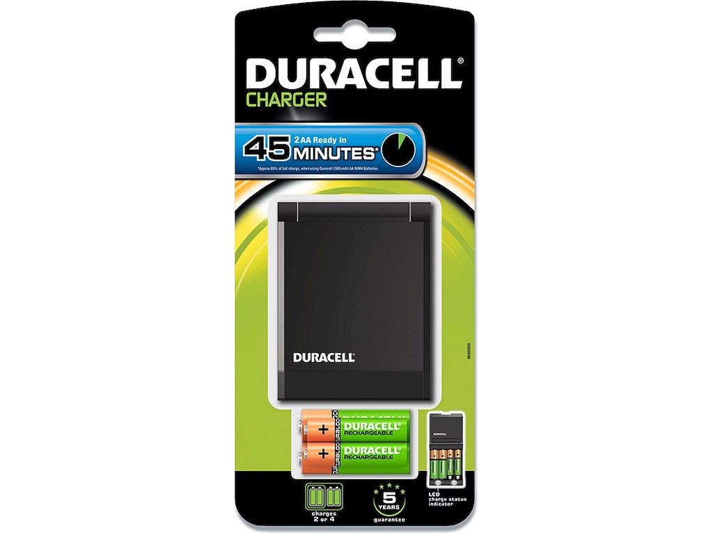 Batterioplader, Til 4 AA eller AAA, Inkl. 2 AA og 2 AAA, Opladningstid: 45 minutter, Duracell CEF27 
