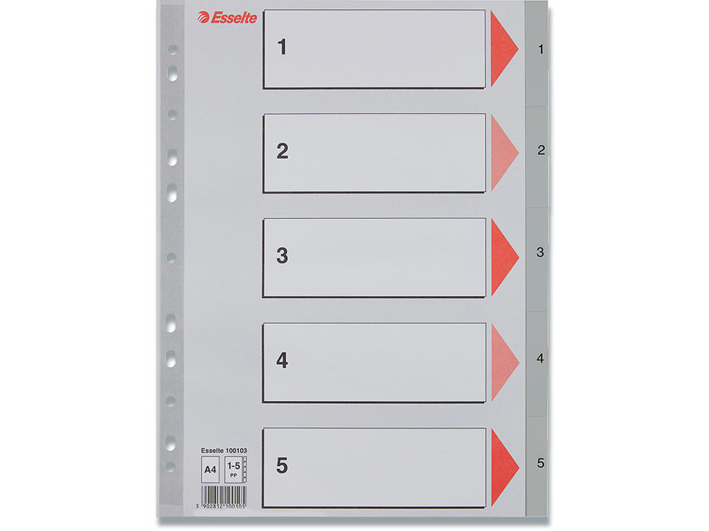 Registerblade, A4, 1-5, Grå, Esselte 
