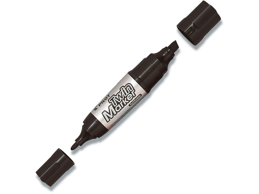 Marker, Rund og skrå spids, 3.5 og 6.5 mm, Sort, Pilot Twin MFN-15FB-BG-B