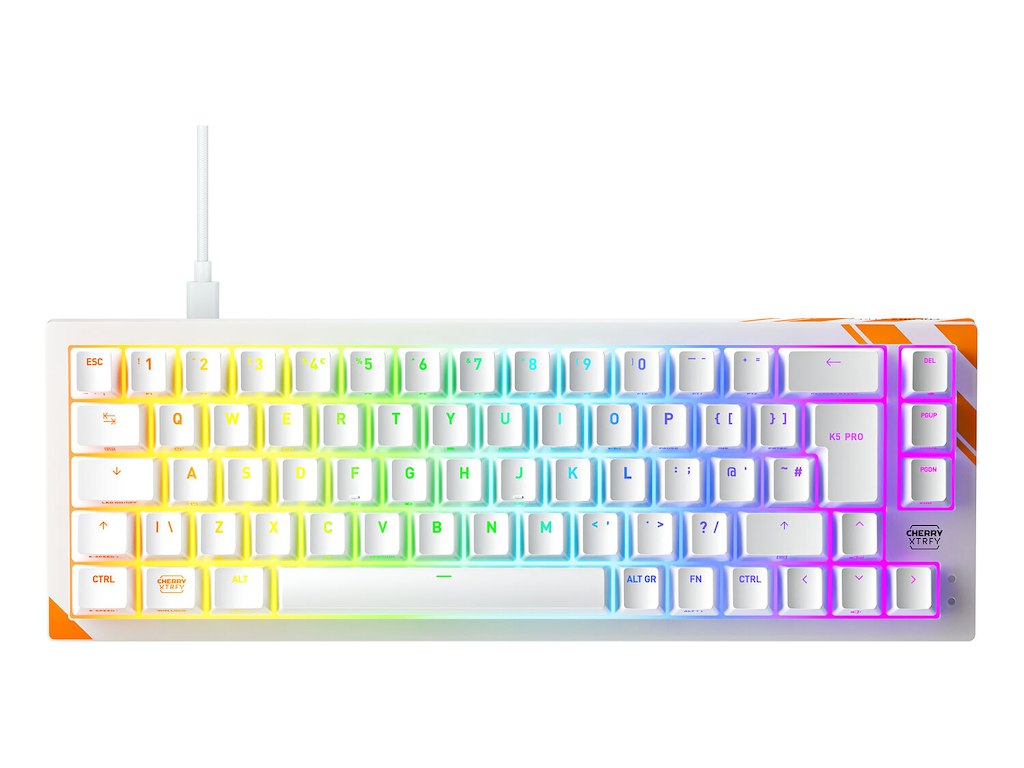 CHERRY K5 PRO TMR COMPACT tastatur Spil USB QWERTY UK engelsk Orange, Hvid