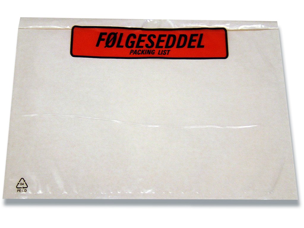 Følgeseddellommer, ''Følgeseddel''/''Packing List'', C5, 1000 lommer, 