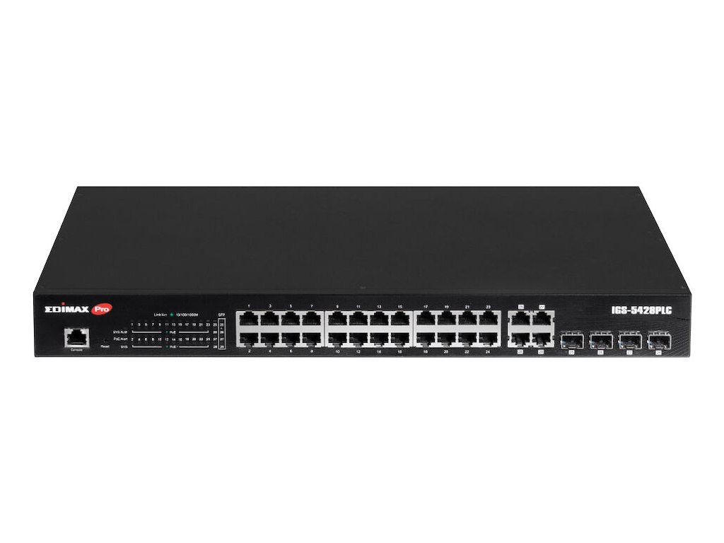 Edimax IGS-5428PLC netværksswitch Administreret L2 Gigabit Ethernet (10/100/1000) Strøm over Ethernet (PoE) 1U Sort