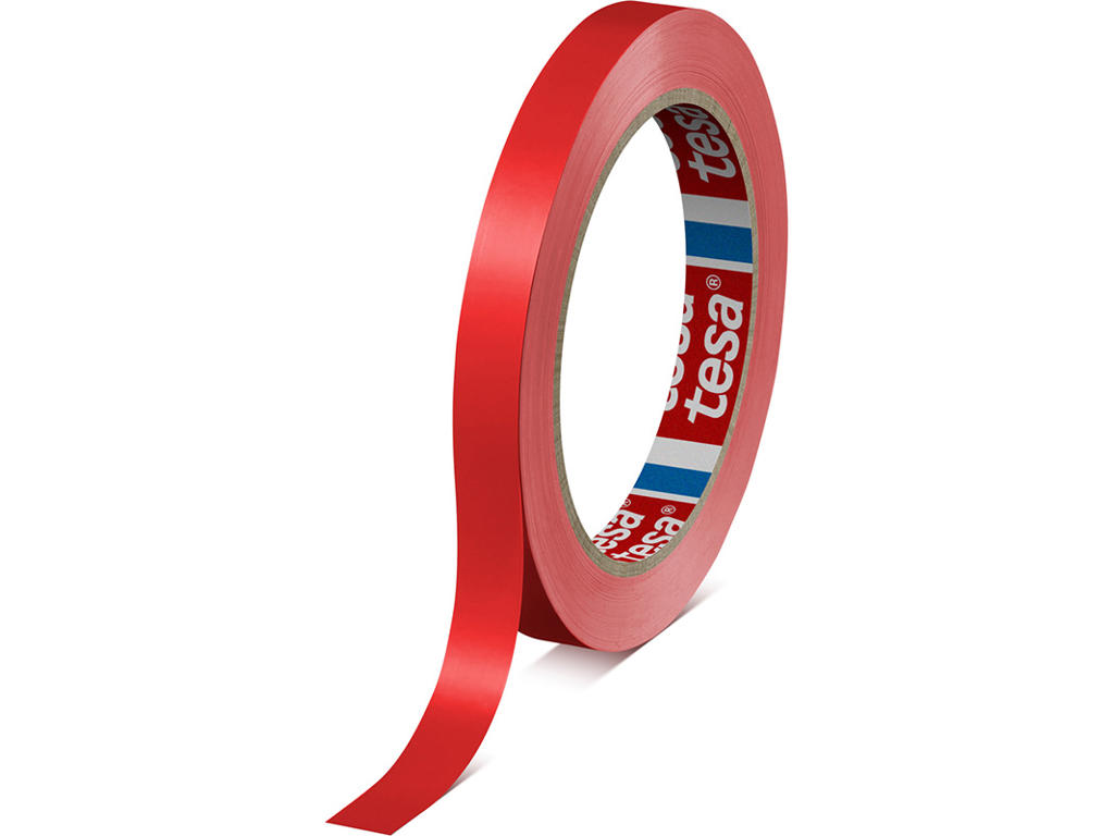 Tape - emballage, 12mm x 66m, Rød, 1 rulle, Tesa Foliebaseret 60404