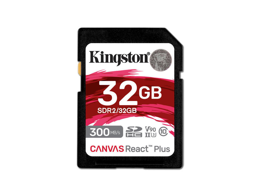 Kingston Technology 32 GB Canvas React Plus SDHC UHS-II 300R/260W U3 V90 i fuld HD/4K/8K