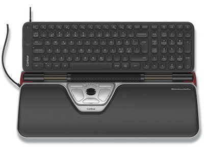 Ergonomisk mus og tastatur, Rullestav, Med bred håndledsstøtte og Balance Mid-Size Keybaord, Contour RollerMouse Red Plus Wired