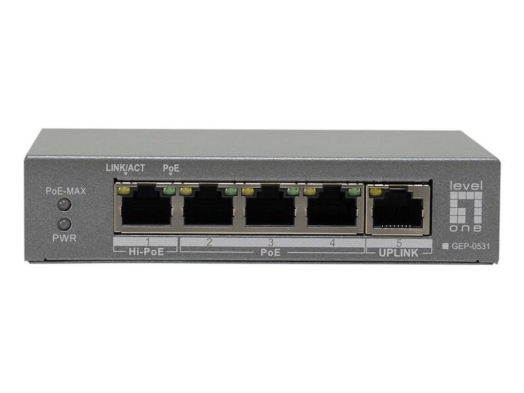 LevelOne GEP-0531 netværksswitch Ikke administreret L2 Gigabit Ethernet (10/100/1000) Strøm over Ethernet (PoE) Bord-/vægmontering Grå