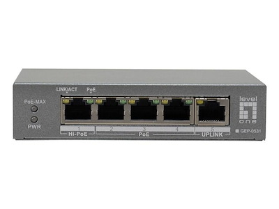 LevelOne GEP-0531 netværksswitch Ikke administreret L2 Gigabit Ethernet (10/100/1000) Strøm over Ethernet (PoE) Bord-/vægmontering Grå
