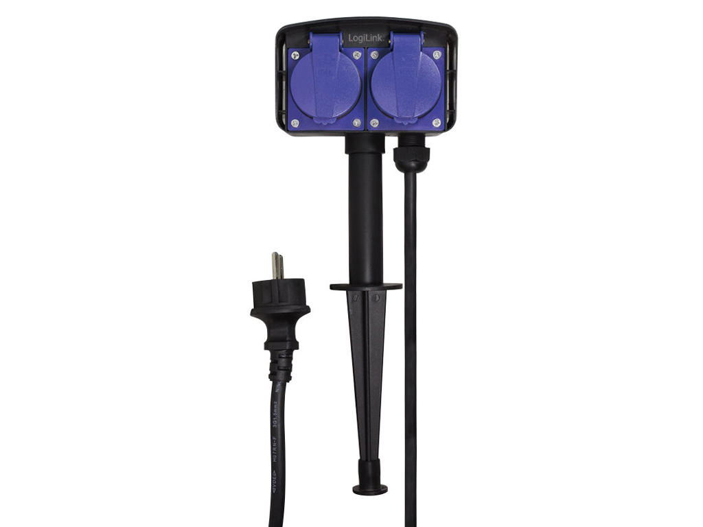 LogiLink LPS214 stikdåse 2 m 2 AC stikkontakt(er) Udendørs Sort, Blå