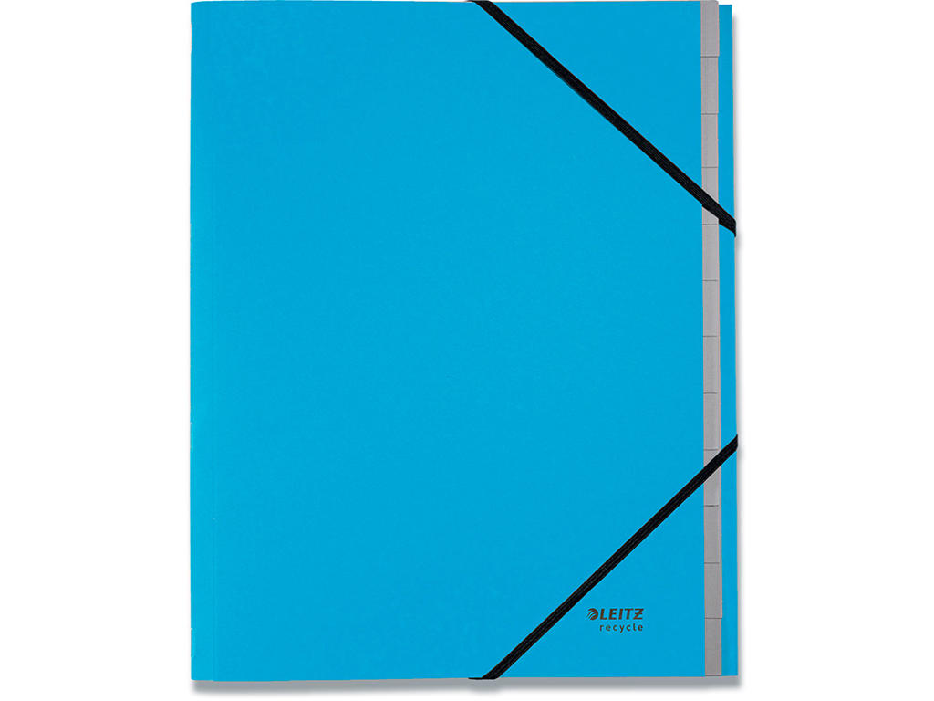Sorteringsmappe, 12 faner, Blå, 2 elastikker, Leitz Recycle 