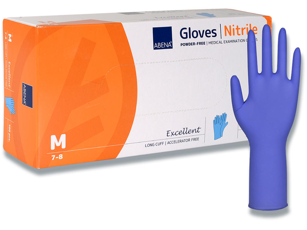Engangshandsker, Nitril, Lang - Medium, 100 handsker, Abena Excellent 