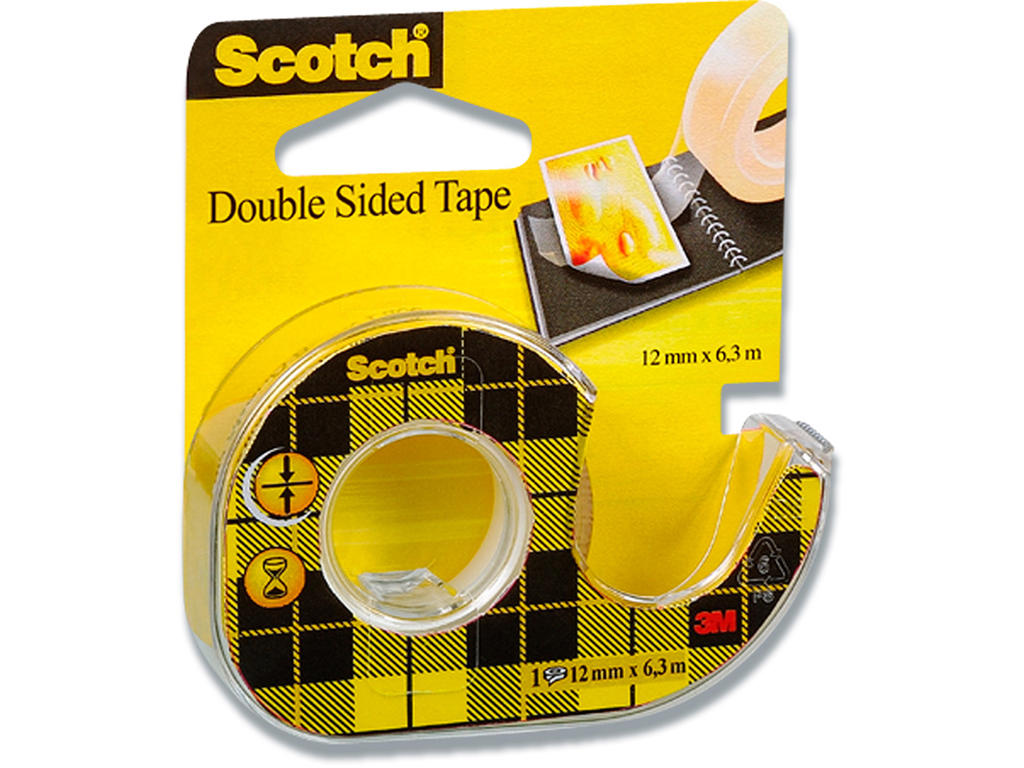 Tape - dobbeltklæbende, 12mm x 6.3m, Med engangsdispenser, 1 rulle, Scotch 136D
