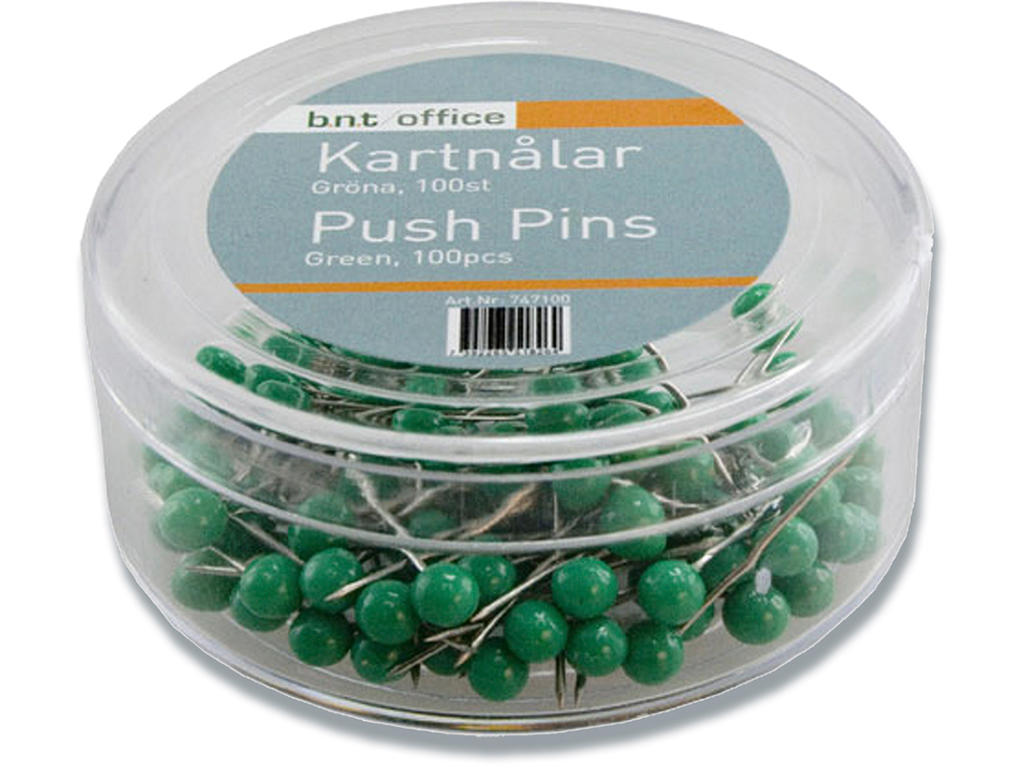 Kortnåle, Grøn, 4x20 mm, 100 stk, BNT Office 