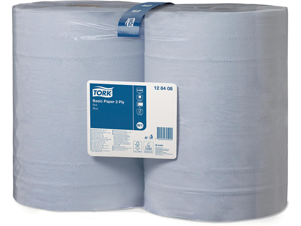 Aftørringsrulle, Udvendig oprulning, 2 lag, 2 ruller, Tork Basic W1