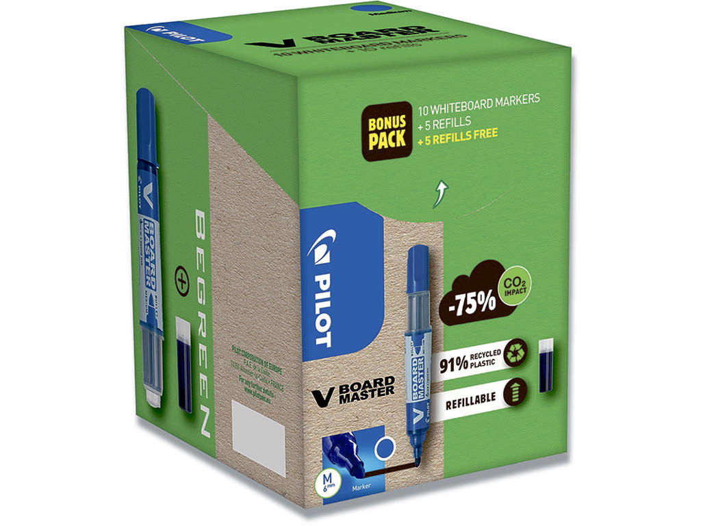 Whiteboard marker, Rund spids, Blå, 1-3 mm, Pilot V Board Master WBMA-VBM-M-BG-L